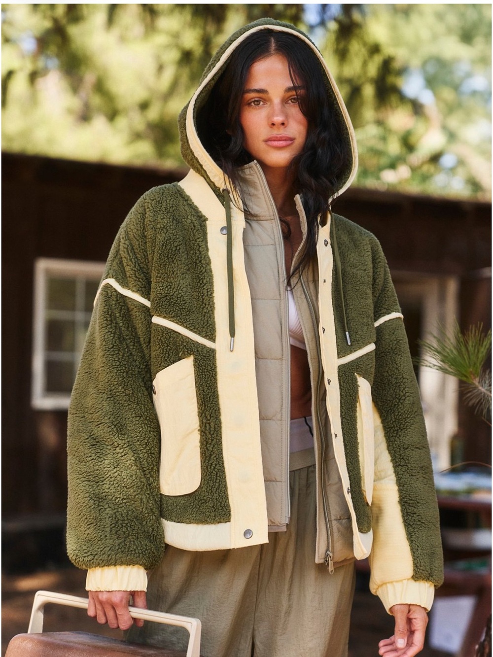 NWT FP Movement by Free People Trail Bender Fleece Jacket in Seagrass combo